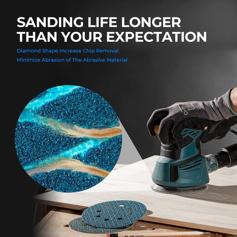 toolant Diamond Shape 5 Inch 60 Grit Sanding Disc, Revolutionary Patent 8 Hole Hook and Loop Sanding Discs for Random Disc Sanders & Orbital Sanders (50Pack) by - Image 4